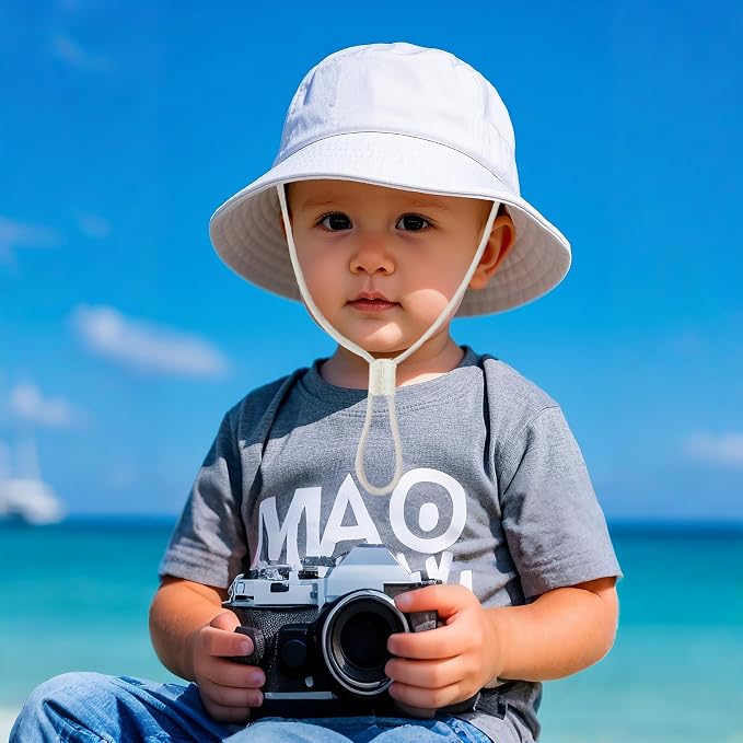 Baby Boy Sun Hat Toddler Bucket Beach Hat Girl UPF 50+ Cotton Linen - Image 5