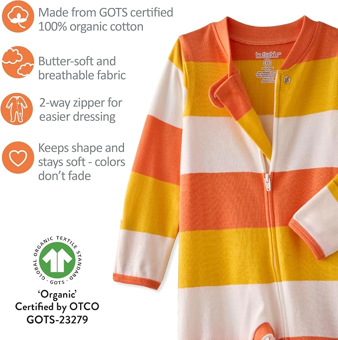 Butterblu Scout Sleep & Play 100% Organic Cotton Footed Zip Front PJs | GOTS - Image 6