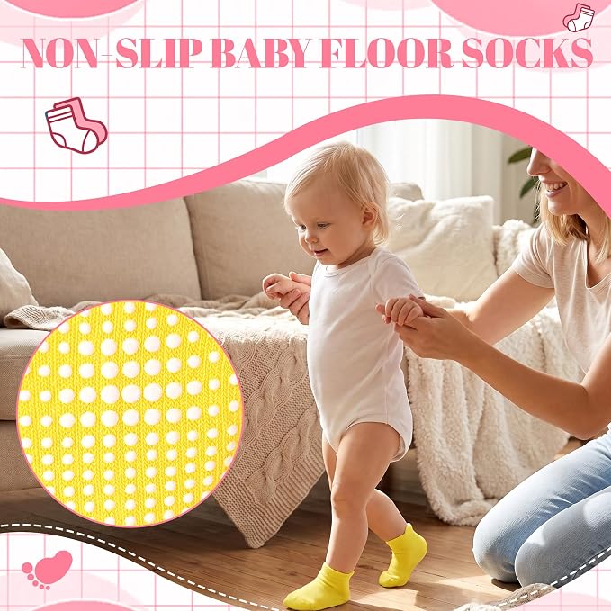 GRPSKCOS Non Slip Toddler Baby Socks 12 Pairs Anti Skid Ankle Socks - Image 2