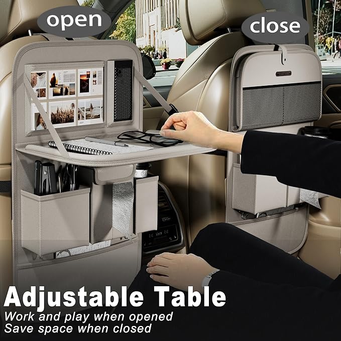 Car Seat Organizers,Multi-functional Back Seat Protectors, Storage Pouches, and Tray Holders (for Cars, Kids, Seat Back and Rear Seats) (Plain Gray, 1 Pcs)