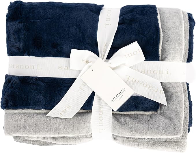 Saranoni Kids Blanket Plush Cozy Soft Blanket Navy/Gray 40x60 | Ultra-soft by SaranoniLuxuryBlankets