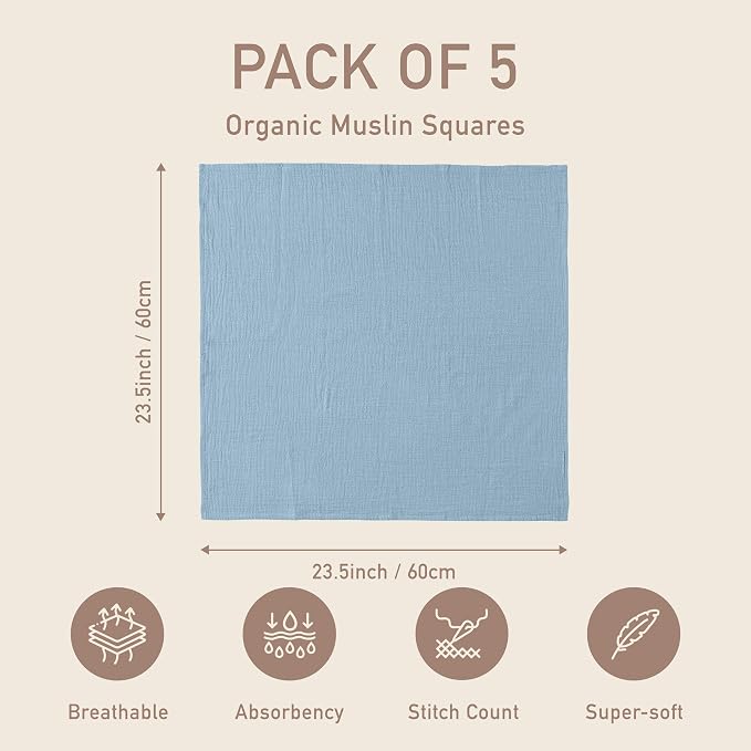 Muslin Receiving Blankets 5 Pack, Soft Swaddle Wraps - Image 9