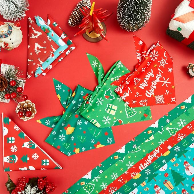 100 Pcs Christmas Dog Bandanas Bulk Xmas Red and Green Bandanas - Image 5