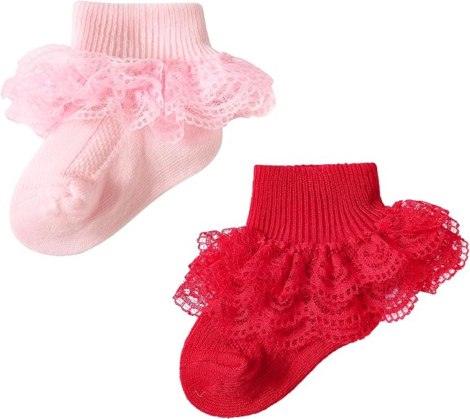 Methee ​Baby Girls Ruffle Socks, Infant Girls Double Lace Frilly Socks Newborn by Methee