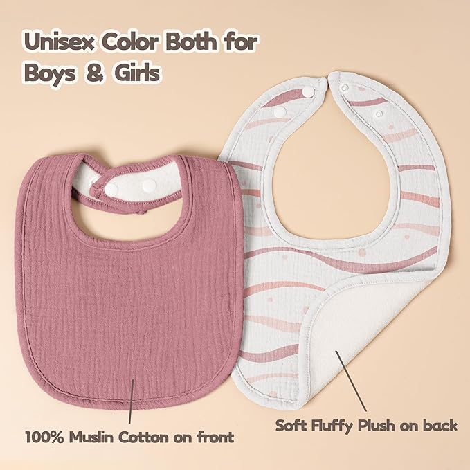 Susurration Muslin Baby Drool Bibs 10Pack Soft Square Adjustable Bandana Bibs for Unisex Baby Girls & Boys