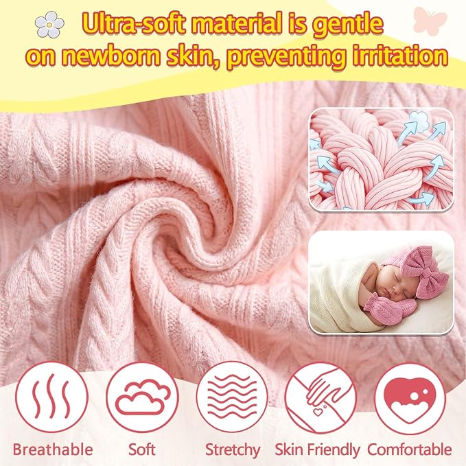 8 Sets Newborn Baby Girl Bow Hats and Mittens Turban Beanies 0-3M | Cotton - Image 2