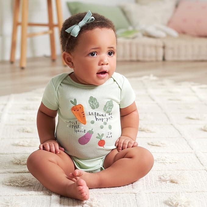 Gerber Baby Girls 5-Pack Short Sleeve Variety Onesies Bodysuits - Image 5