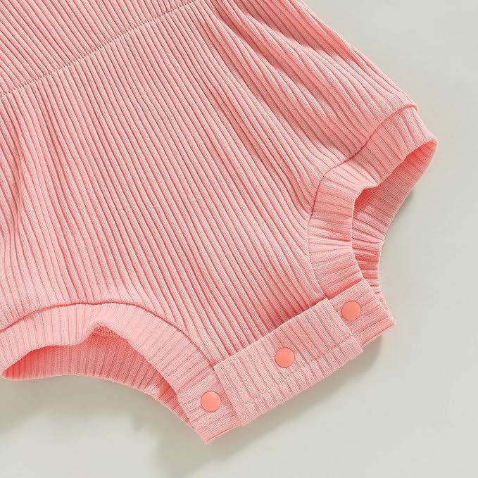 FOCUSNORM Baby Girl Summer Clothes Ribbed Short Sleeve Romper Solid Color - Image 7