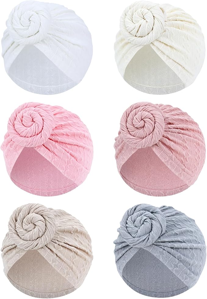 Cinaci 6 Pack Nursery Hospital Caps Bonnets Beanies Headwraps Turban Hats by Cinaci