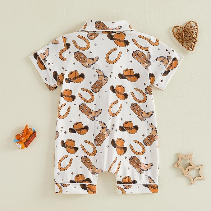 Kuriozud Baby Girl Boy Romper Pajamas Onesie Short Sleeve Button Down Pjs - Image 6