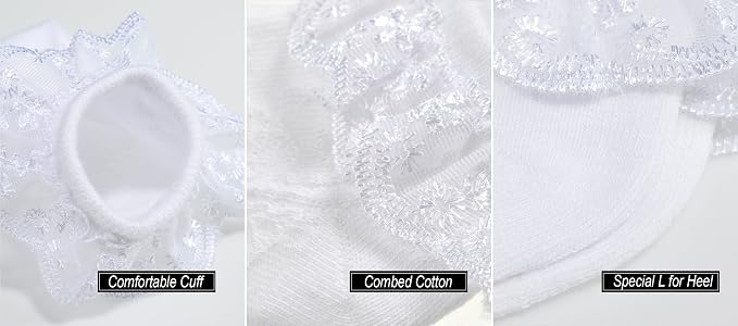 EPEIUS Baby Girl Ruffle Socks, Eyelet Frilly Lace Socks - Image 5