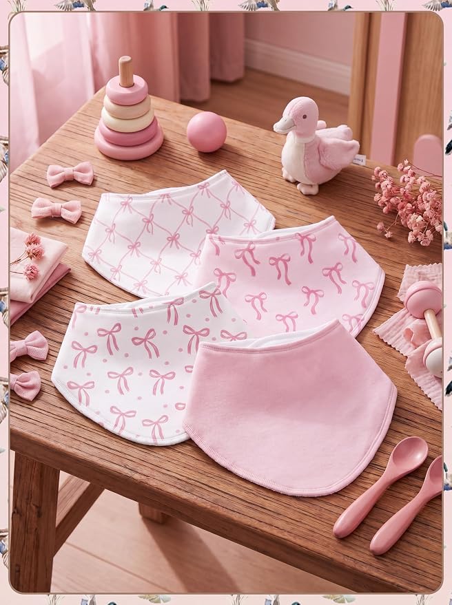 4 Pcs Baby Bandana Bib Cute Baby Nursery Decor Cotton Newborn Infant Feeding - Image 3