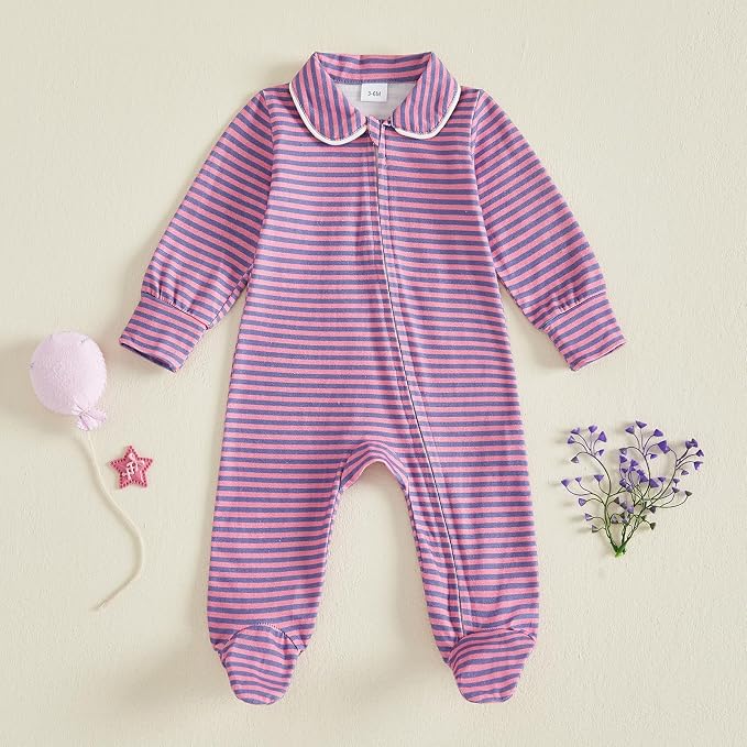 Seyurigaoka Newborn Baby Boy Girl Romper Long Sleeve Zipper Jumpsuit - Image 2