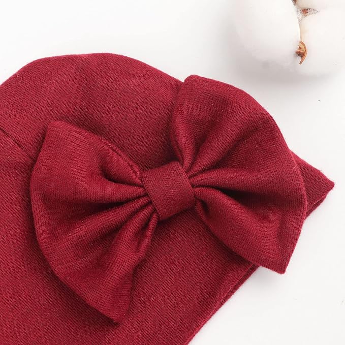 BQUBO Newborn Baby Girls Hats Mittens Set Hospital Hat Beanie Infant Bow Hats - Image 6