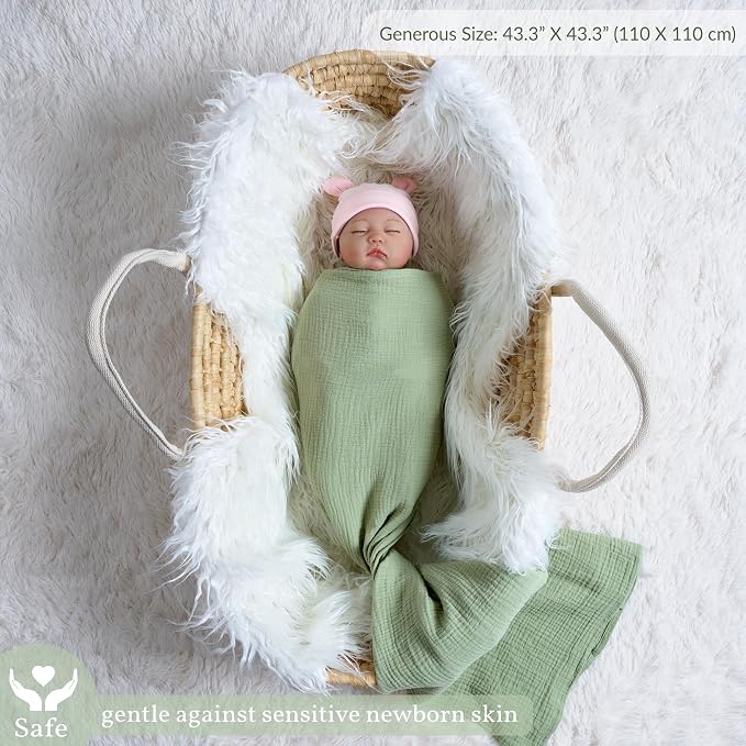Meracorallo Muslin Swaddle Blanket, 100% Cotton, Sage Green | Soft Breathable - Image 2