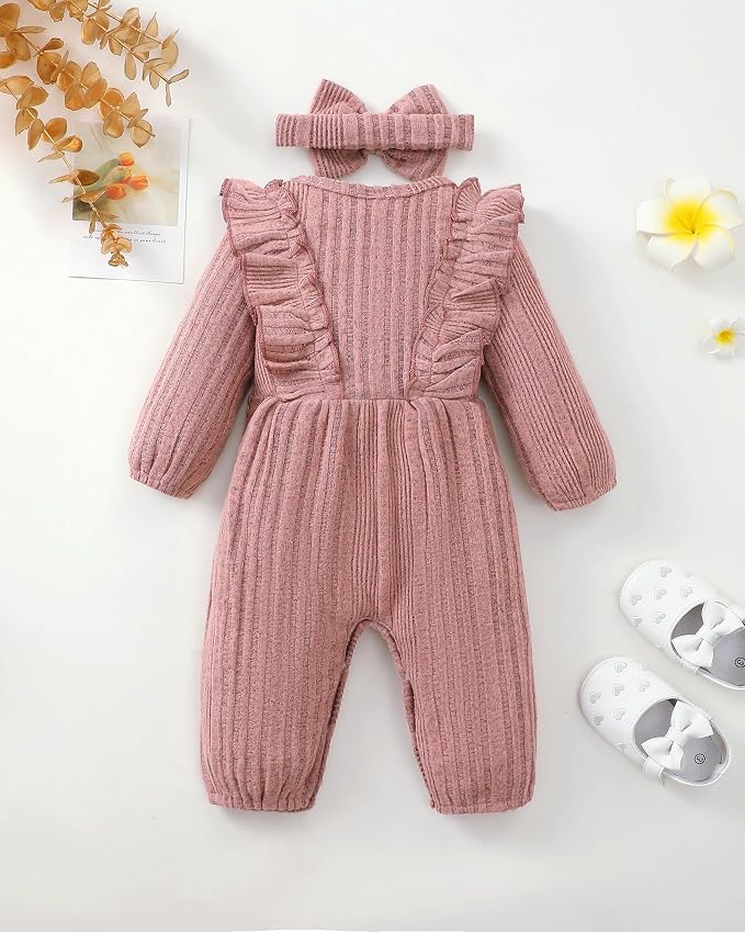 Mioglrie Newborn Baby Girl Clothes 1 Piece Infant Fall Winter Romper Outfit | - Image 3