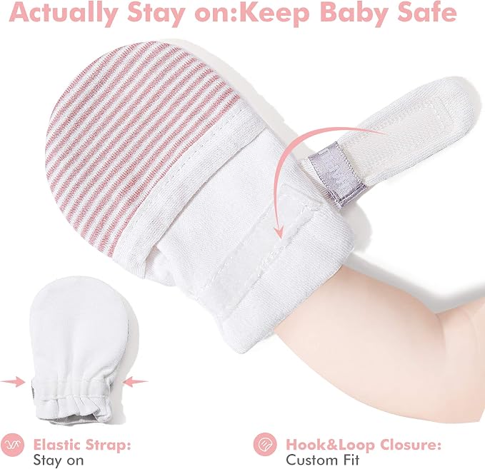 Baby Newborn No Scratch Mittens Stay On, 100% Cotton Adjustable 0-12M | Soft - Image 4