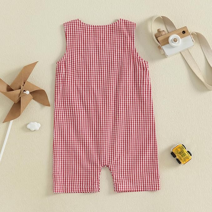 Newborn Baby Boys Sleeveless Seersucker Romper One Piece Straps Overalls - Image 3
