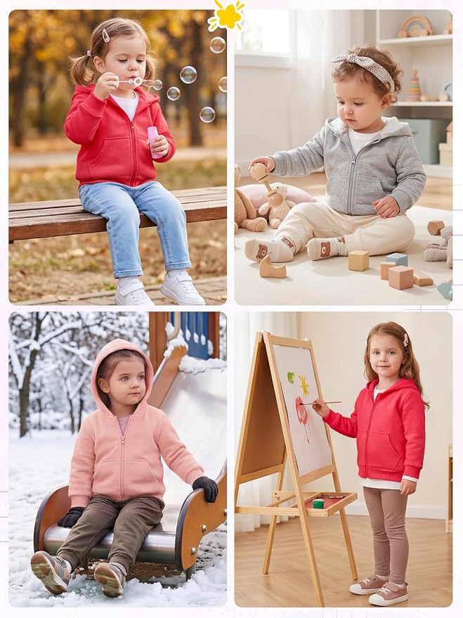 Cooraby 3 Pieces Baby and Toddler Girls Fleece Full-Zip Hoodies Lightweight - Image 6