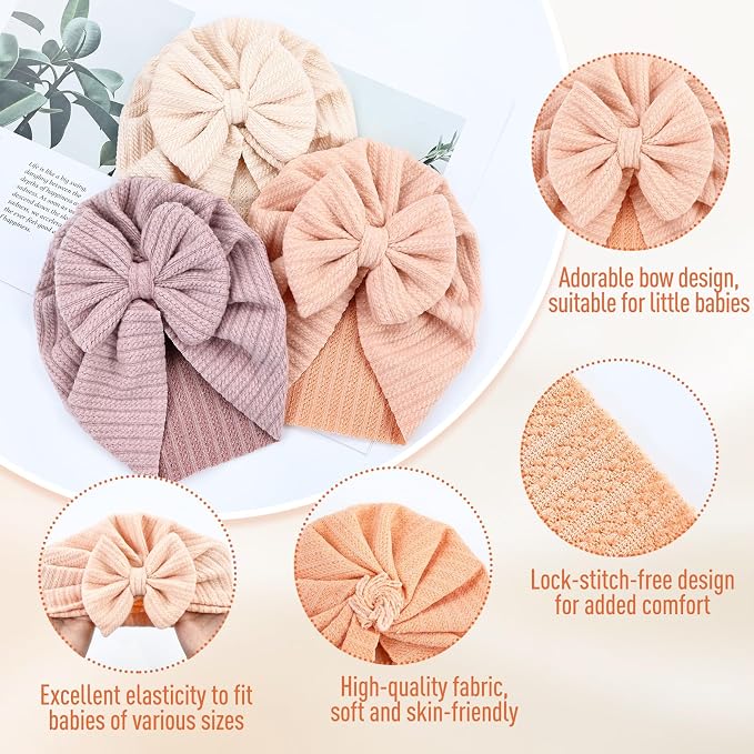 Cinaci 6 Pack Nursery Hospital Caps Bonnets Beanies Headwraps Turban Hats - Image 3