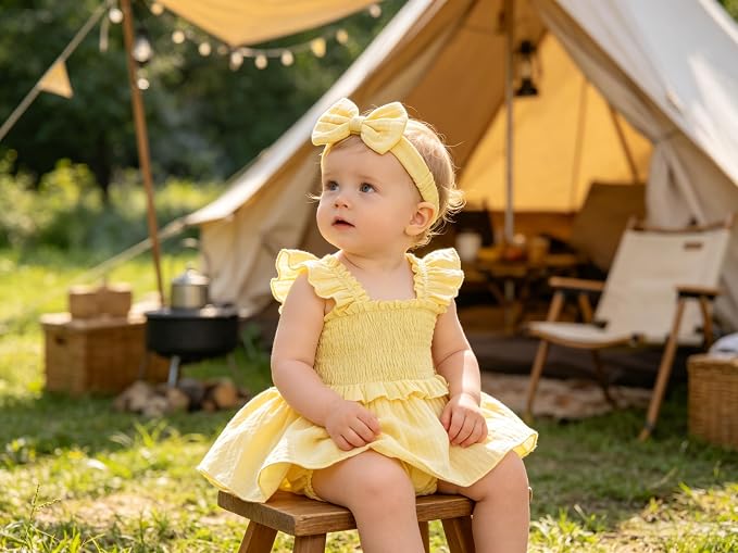 YOUNGER TREE Baby Girl Clothes Ruffle Romper Boho Dress Summer Cake Smash - Image 2