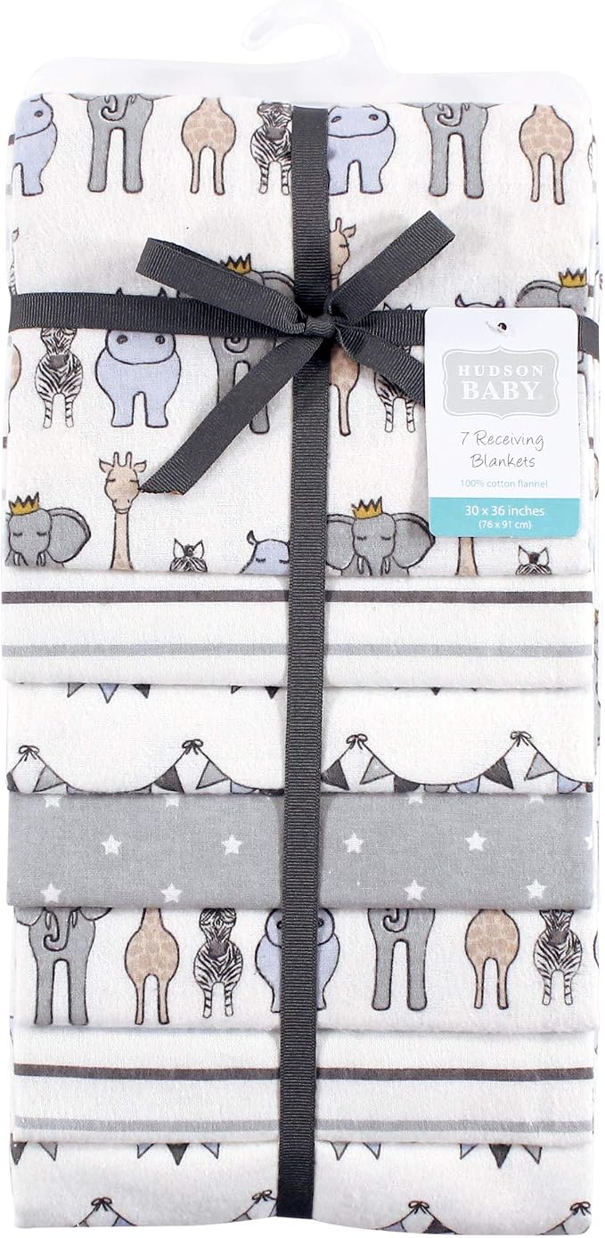 Hudson Baby Unisex Baby Cotton Flannel Receiving Blankets Bundle, Royal Safari - Image 2