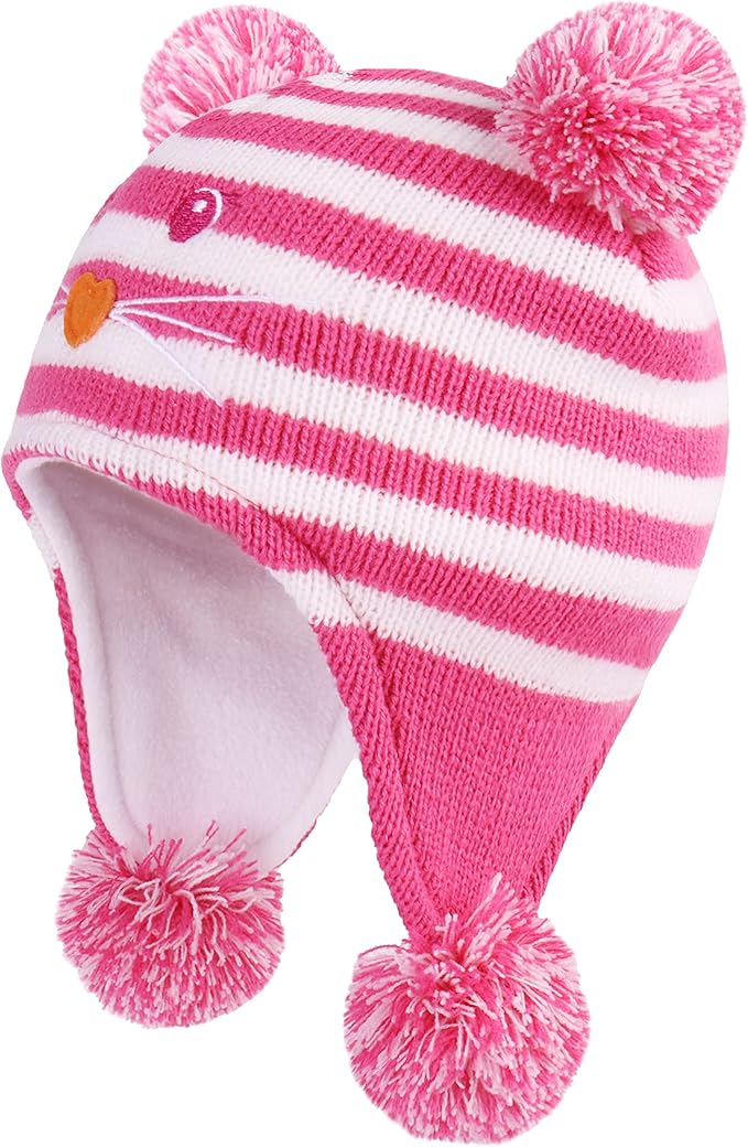 LANGZHEN Toddler Kids Infant Winter Hat,Earflap Knit Warm Cap Fleece Lined Beanie for Baby Boys Girls