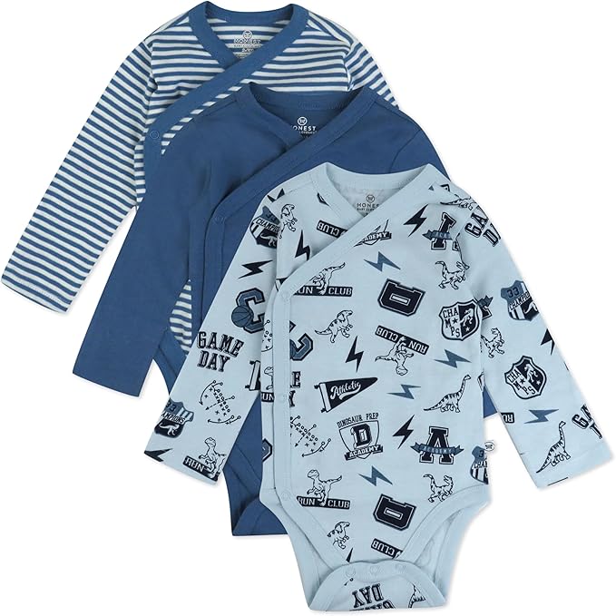 HonestBaby Baby 3-pack Long Sleeve Side-snap Kimono Bodysuits Organic Cotton by HonestBaby