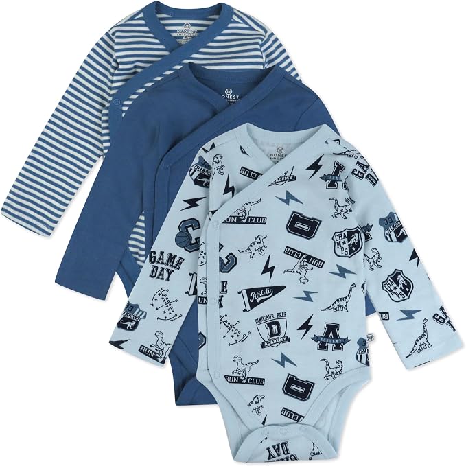 HonestBaby Baby 3-pack Long Sleeve Side-snap Kimono Bodysuits Organic Cotton by HonestBaby