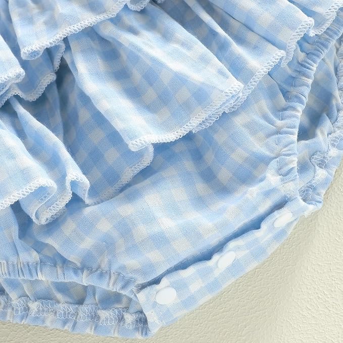 Newborn Baby Girl Summer Clothes Plaid Ruffle Bodysuits Onesie Infant Girl - Image 6