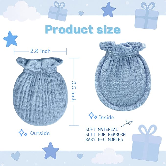 Pro Goleem Muslin Baby Mittens for Newborn, 100% Cotton No Scratch Soft - Image 5