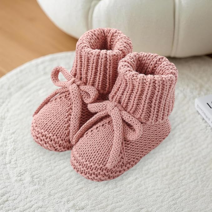 SOLILOQUY Baby Boy Girl Cozy Knit Booties Stay-On Bow Tie Newborn First Shoes - Image 4
