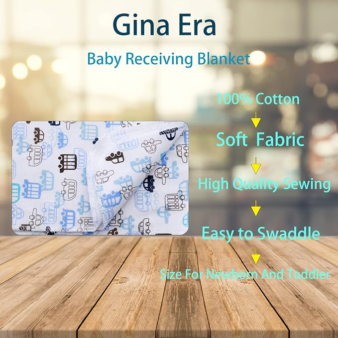 Gina Era Flannel Receiving Blankets, Baby Swaddle Blankets 100% Cotton 4 Pcs - Image 2