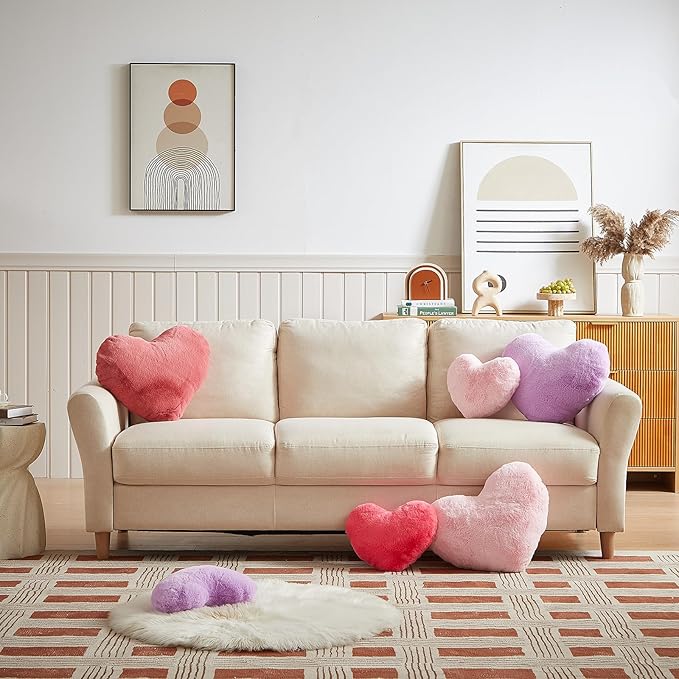 EastTree Heart Pillows, Peach Pink Heart Shaped Pillows, Love Throw Pillows Gifts, Ultra Soft Faux Rabbit Fur Small Cute Pillows, Women Girls Kid Room Decor 10x13 Inch
