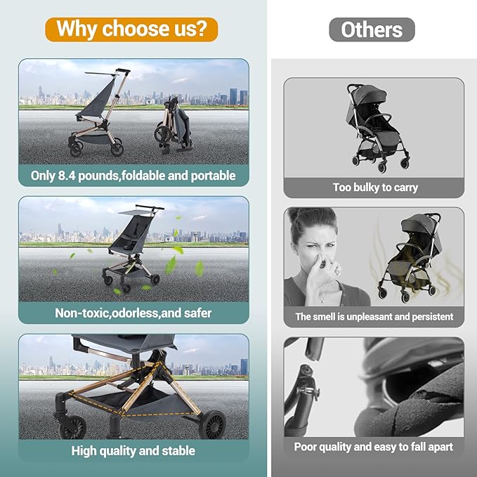 Lightweight Baby Travel Stroller – Compact & Airplane-Friendly Design, One-Hand Fold, 8.4 Lbs Carbon Fiber Frame, Breathable Fabric, Overhead Luggage Compatible, Perfect Infant & Toddler Stroller,Blue
