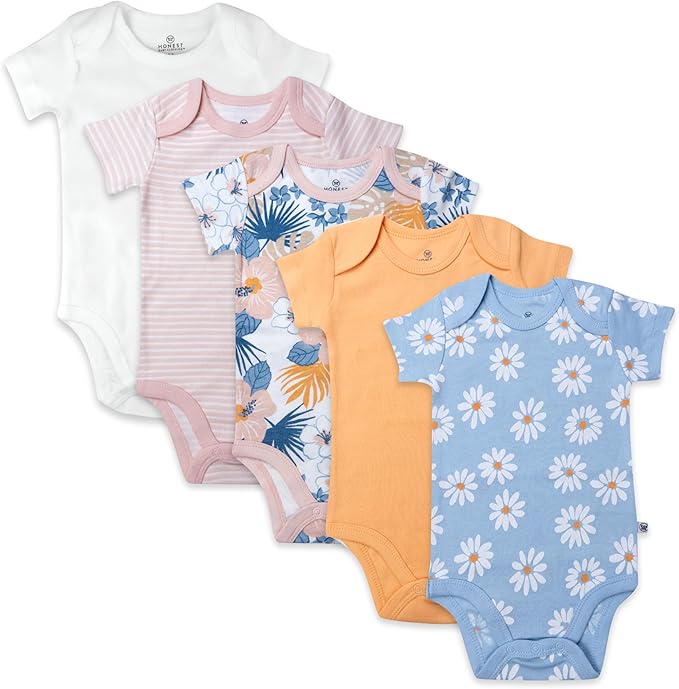 HonestBaby baby-girls 5-pack Short Sleeve Bodysuits One-piece 100% Organic by HonestBaby