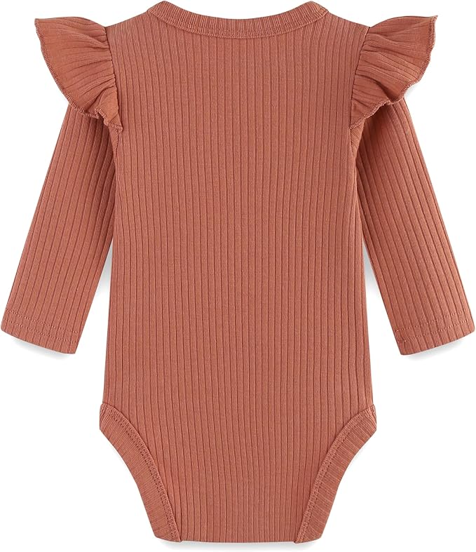 Baby Girl Knit Ruffle Outfit Clothes Ribbed 100% Organic Cotton Solid Color - Image 2