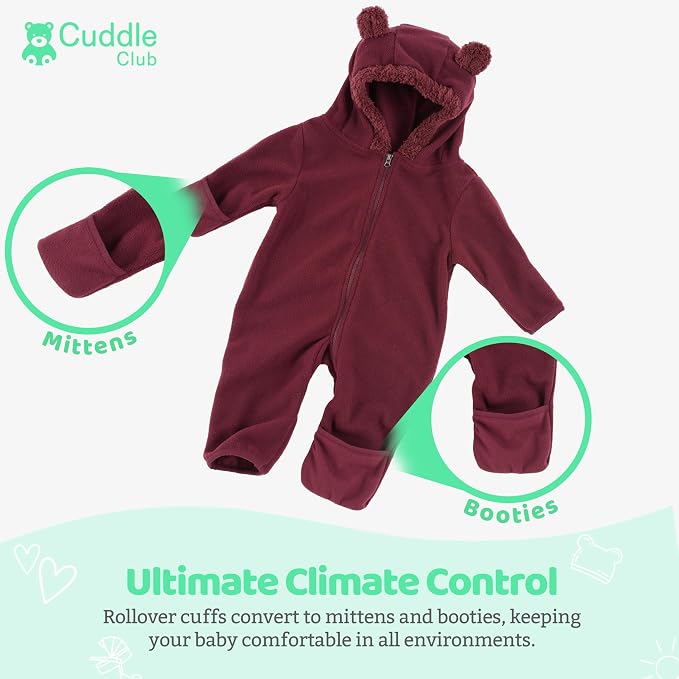 Cuddle Club Fleece Baby Bunting Bodysuit Hoodie, Newborn - Image 3