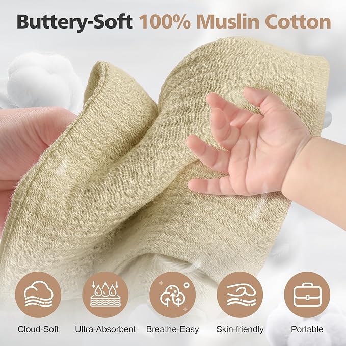MUKIN Baby Washcloths, Muslin Burp Cloths Towels - Image 3