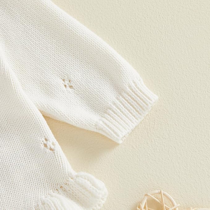 Mubineo Baby Girl Fall Winter Clothes Basic Plain Cute Sweater Romper Outfit - Image 6