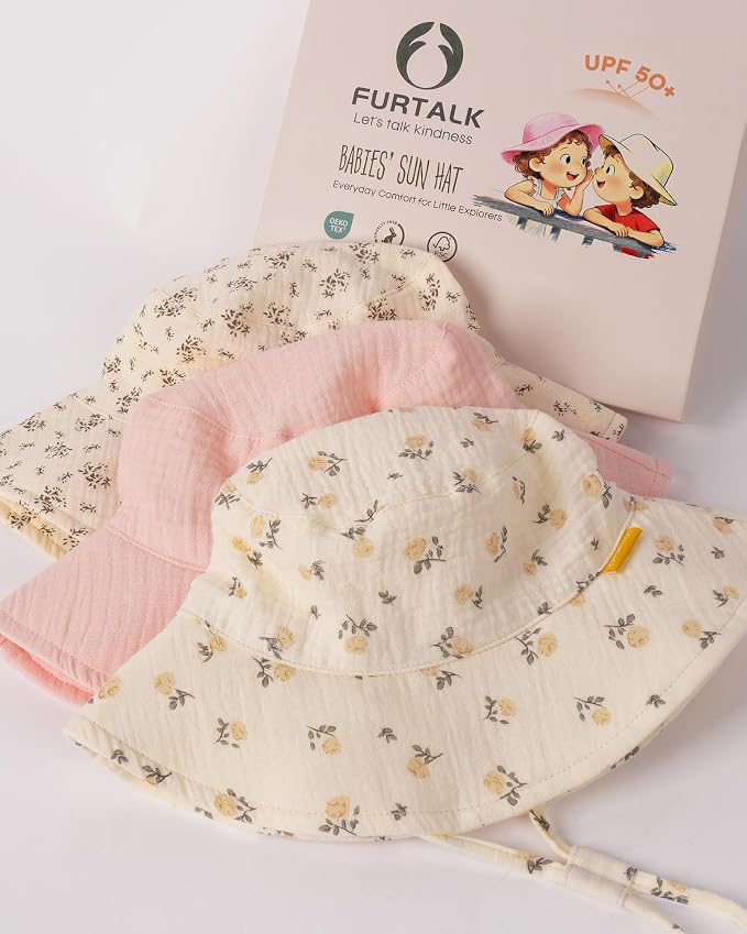 FURTALK Baby Sun Hat Muslin Cotton Toddler Bucket Hat - Image 7