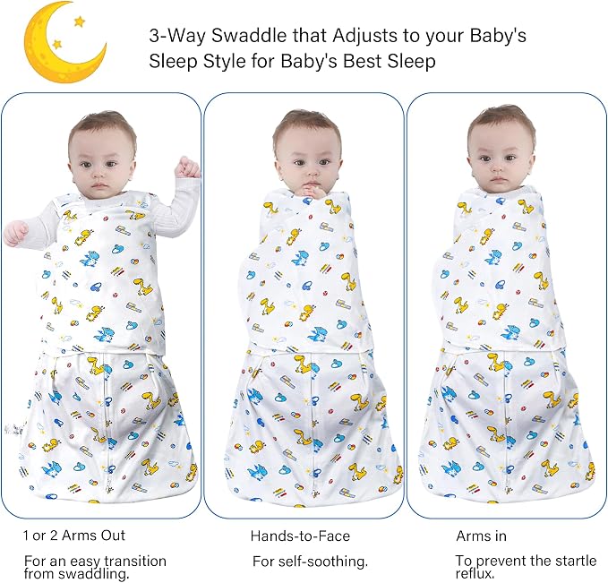 Baby Sleep Sack Swaddle 2 Pack, 3-Way Adjustable, Organic Cotton | Swaddles 3-6 - Image 2