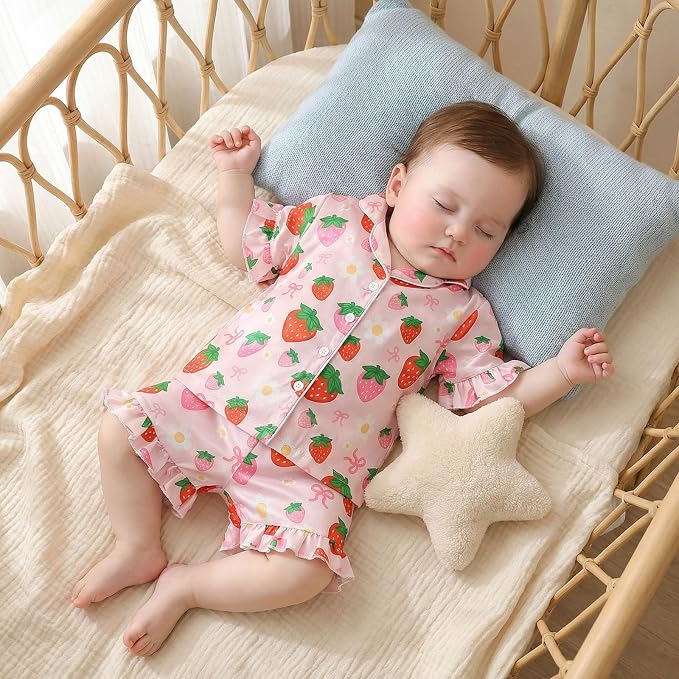 Kuriozud Toddler Baby Girl Pajamas Set Summer Floral Short Sleeve Button Down - Image 4