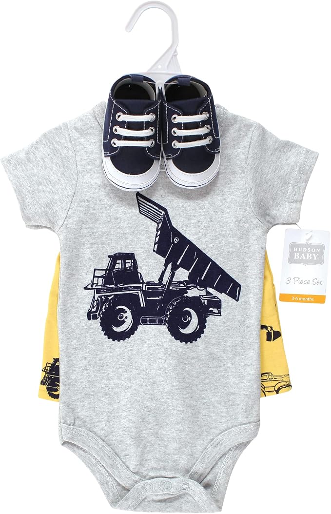 Hudson Baby Unisex Baby Cotton Bodysuit, Shorts and Shoe Set - Image 2
