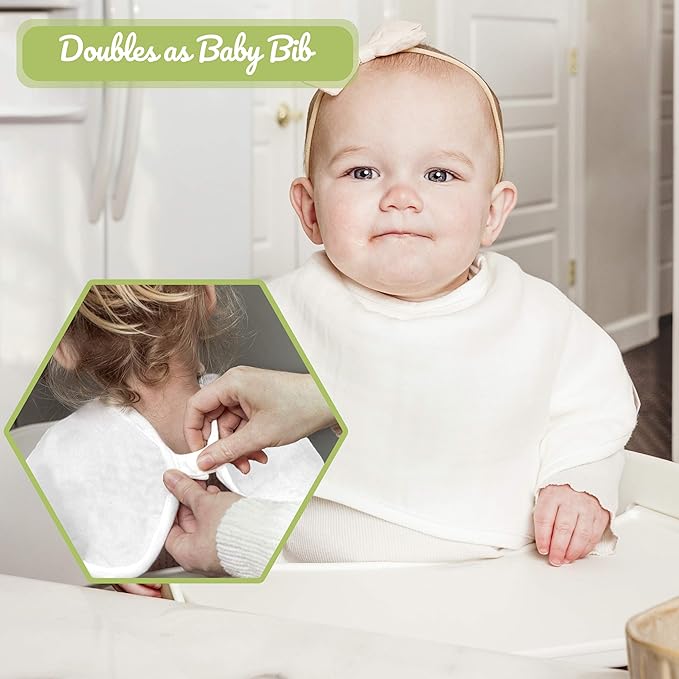 WeeSprout Unisex Organic Towel Cotton Burp Cloths, Set of 4, Four Ultra-Absorbent Layers Keep Clothes Dry, Button Transforms into Baby Bib, Machine Washable & Dryer Safe (White Set, Full)
