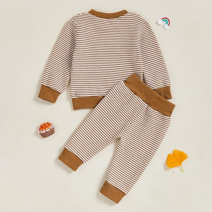 Toddler Baby Boy Fall Clothes Waffle Outfit Long Sleeve Color Blocking Sweatshirt Pullover Jogger Pant Set