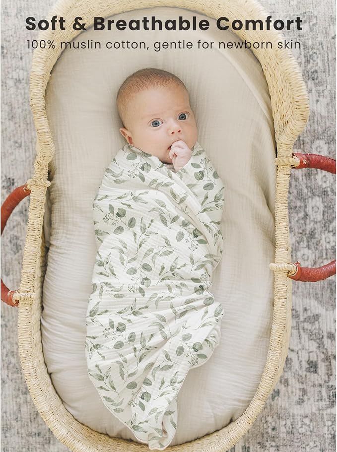 Konssy 3-Pack Muslin Baby Swaddle Blankets, 47 x 47 in Receiving Blankets | - Image 2
