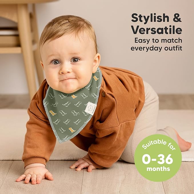 8-Pack Organic Baby Bandana Bibs for Boys, Girls - Super Absorbent Triangle Baby Bibs for Drooling and Teething Infant, 100% Cotton Extra Soft for Newborn, Infant 0-36 Months (Mesozoic)