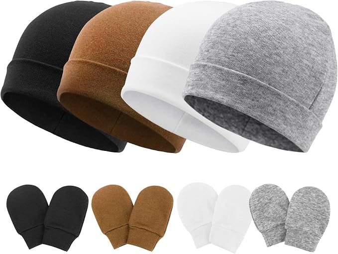 BQUBO Baby Hats and Mittens Infant Cotton Beanie Gloves No Scratch Set Newborn by DRESHOW
