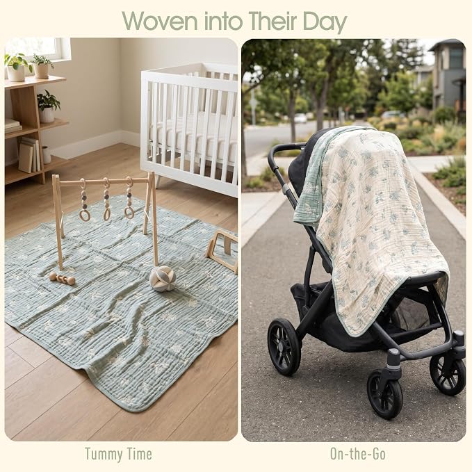 Muslin Baby Blanket, Organic Cotton Blend Jacquard | 43x43 Inches, Reversible - Image 5